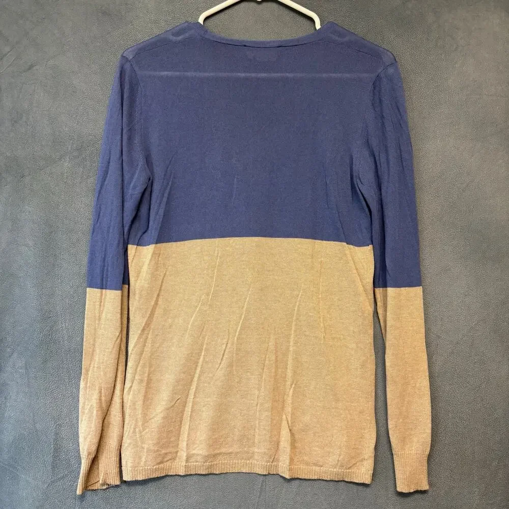 Niu Made in Italy Colorblock Cardigan Blue Tan V-Neck Medium Button Down Preppy - Picture 2 of 12
